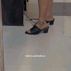 Black Women Block Heel Slip-on Fancy Slippers
