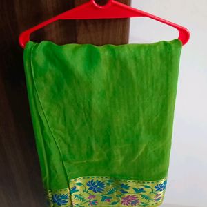 Green Saree With Golden Border