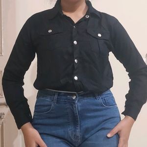 Black Crop Shirt Top