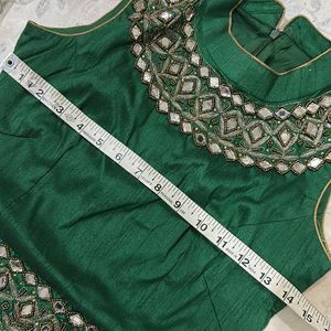 Bottle Green Mirror Work Blouse