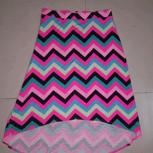 Soft Cotten Skirt , Multicoloured  Zig Zag Printed .florsent Pink