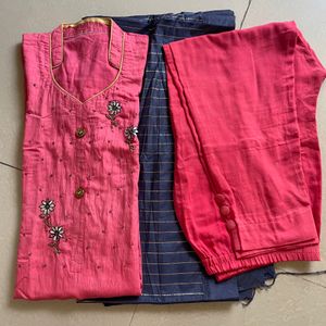 Pink And Blue Kurta Set For Women