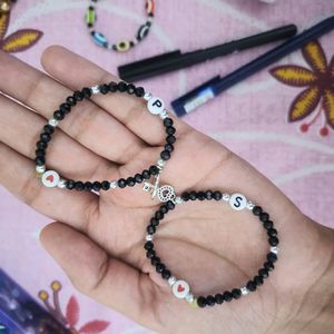 Cute Heart Lock And Key Couple Bracelet In Black