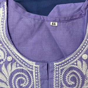 Cotton Lavender  Chikan Embroidery Work Kur