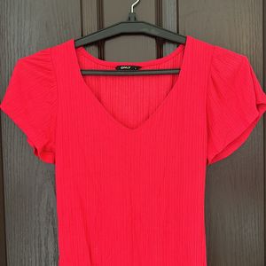 Only V Neck Hot Pink Top