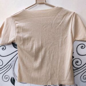 Beige Color Crop Tee