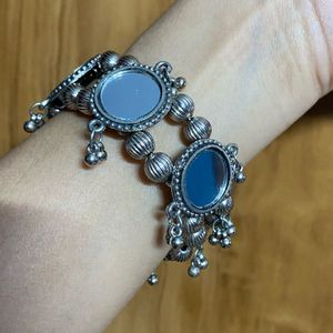 Oxidised Mirror Work Bangle (kada)