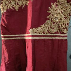 Anarkali With Salwar Bottom Same Colour Maroon