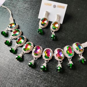 Multicolour Kundan Necklace With Earings