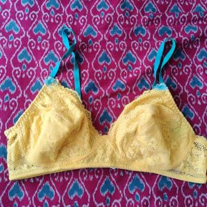 Yellow Non Padded Bra with Peacock Blue Strips