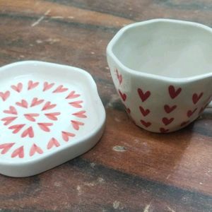 New Unique Heart Wala Ceramic Cup And Plater