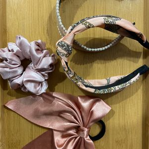 Hair accessories set - 2 Fancy headbands, 1 scrunchie & 1 Bow hair band