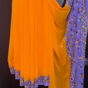 Diwali Edit - Mango Yellow With Violet Saree