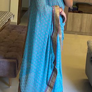 ESBeautiful Blue Combination Saree Witn Stitched B