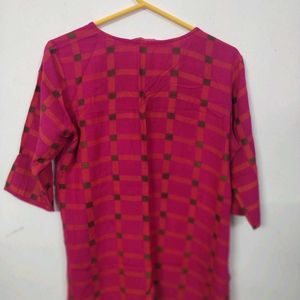 Pink Checked Short Kurti