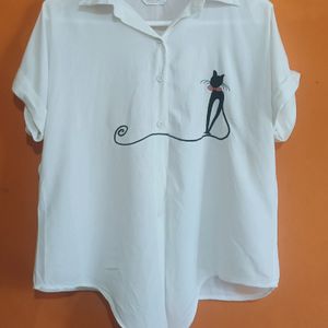 Women White Casual Shirt With Embroidered Detail