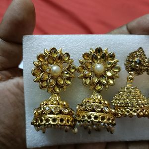 Golden &White Stone Earrings