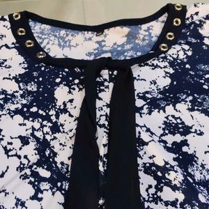 White & Blue Colour Tie Die Textured Print Tunic