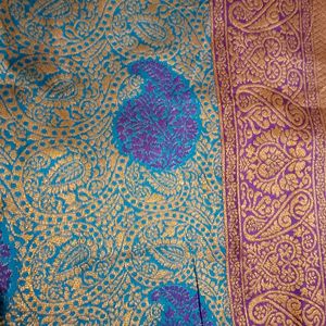 Rama Blue Colour New Saree With Blouse