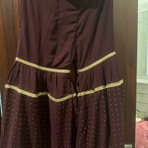 Burgundy Frock Suit For Woman With Dupata