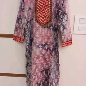 Purple And Pink Tie N Dye CHANDERI Batik Kurti Size 40 With Pocket