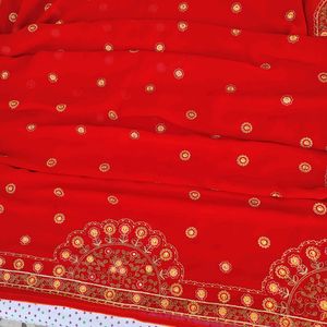 Deep Red Colour Saree