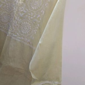 Women Light yellow Embroided Kurta