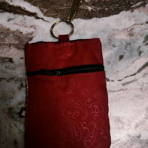 Maroon Money  And Mobile Phone Pouch Bag