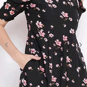 Plus Floral Printed Cold Shoulder Basic Jumpsuit