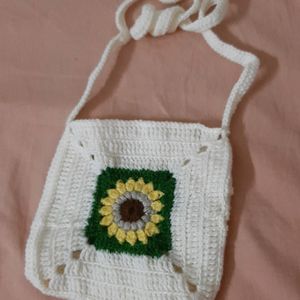 Crochet Sunflower Square Shape Bag