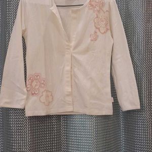 Tich Button Jacket with Flower Design At Front