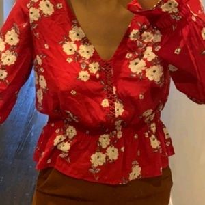 Red Floral H&M Divided Blouse