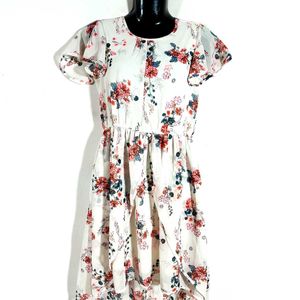 Off White Printed Dress For Girl's