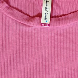 Cute Pink Ribbed Body Hugging Cropped Tee