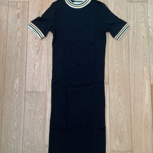 Zara Trafaluc Ribbed Bodycon Midi Black Dress