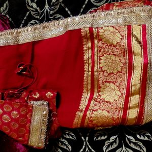 Heavy Foil Print Pure Georgette Banarasi Red Saree