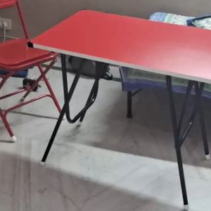 Red Folding Table Wooden Preassembled