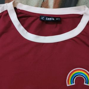 Maroon Rainbow Design Cropped Tshirt ,