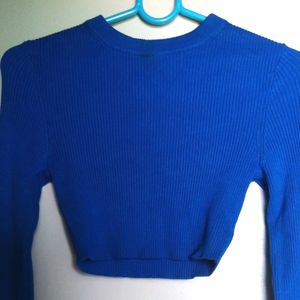 Blue Long Sleeve Crop Top