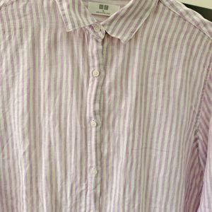 Uniqlo Linen White Lavender Striped Shirt