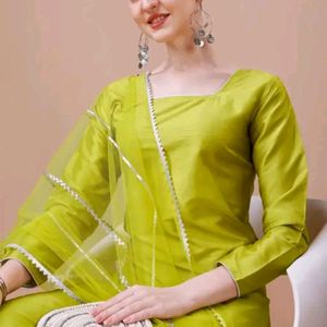 Lime Green Kurta Pent Set With Dupatta