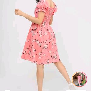 Tokyo talkies CORAL PINK AND WHITE FLORAL DRESS