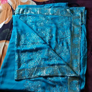 Sky Blue Gorgette Embroidery Saree 💙