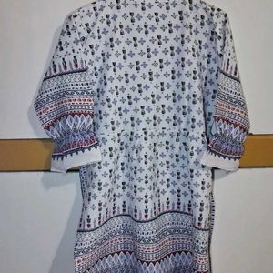 White Printed Kurti Top With Ties