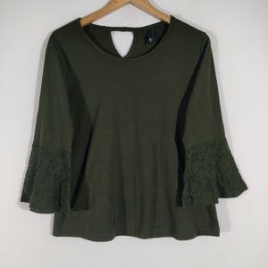 Green Full Sleeves Round Neck Top (Women's)