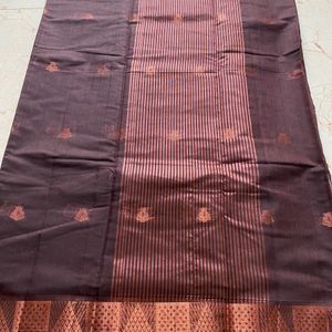 Brand New Linen Brown Saree With Blouse Piece