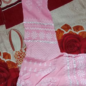 Pink Color Gotta Pati Printed Cotton Anarkali With Long Ethnic Jacket