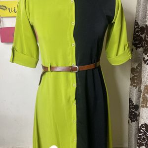 Imported Dual Shade Dress    With Belt