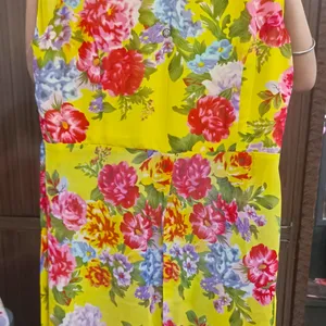 Yellow Floral Long Front Slit Cut Maxi Dress