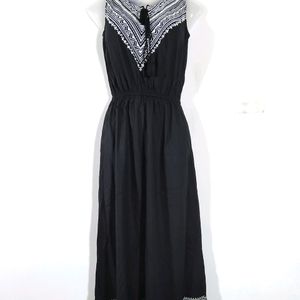 Black With White Embroidered Dress (Women's)